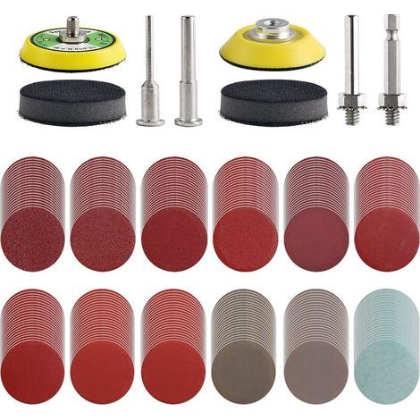 Lot 240 Disques Abrasifs 50mm pour Perceuse, Papier Ponçage Auto-agrippant P80-3000 avec Plateau 6,35mm, Outil Rotatif (1/5)