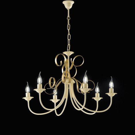 Lampadario in ferro Avorio decape Oro sei luci 73x h50 cm (1/2)