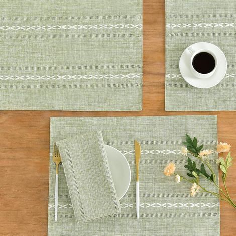 Manteles individuales lavables estilo americano - 3050 cm - Juego de 4 piezas - Manteles individuales reutilizables de algodón y lino - Resistentes al calor - Para cocinas y comedores (verde) (1/4)