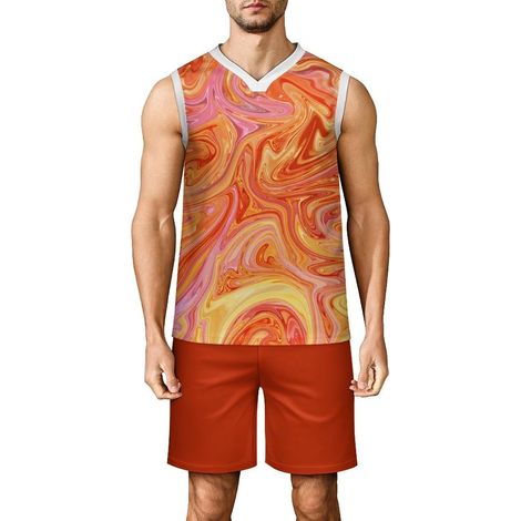 Men's Basketball Set, Adult Basketball Jersey, Sleeveless Sports Outfit, V-Neck Tank Top and Shorts, Fitness Match Training, 3D Graffiti (1/5)