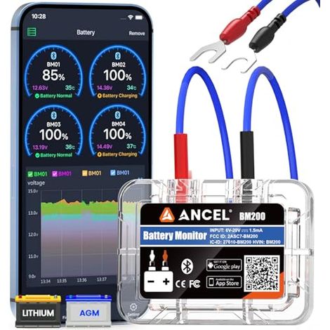 BM200Blue Bluetooth 4.2 Moniteur de Batterie - Testeur Voiture 12V Battery Monitor pour les Batteries au Lithium et Plomb-acide avec test charge démarrage Alarme (1/5)