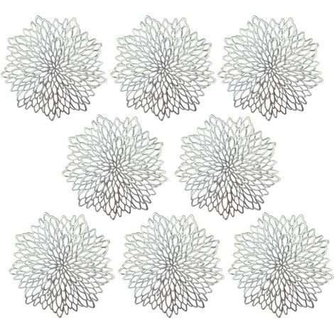 Tischsets, PVC, 8er-Set, dekorative, abwaschbare Untersetzer, hohle, isolierende, hitzebeständige PVC-Tischsets, Silber (1/5)