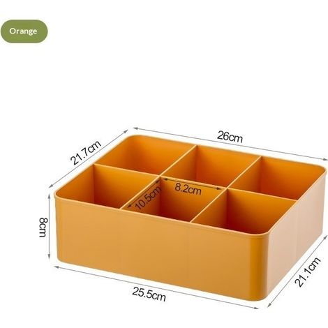 Boîte de rangement de bureau en polypropylène, compartimentée pour en-cas, sachets de thé, capsules de café, orange. (1/4)