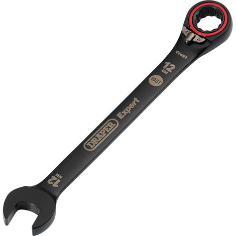 Draper 03902 Draper Expert HI-TORQ Metric Reversible Ratchet Combination Spanner, 12mm, Black (1/2)