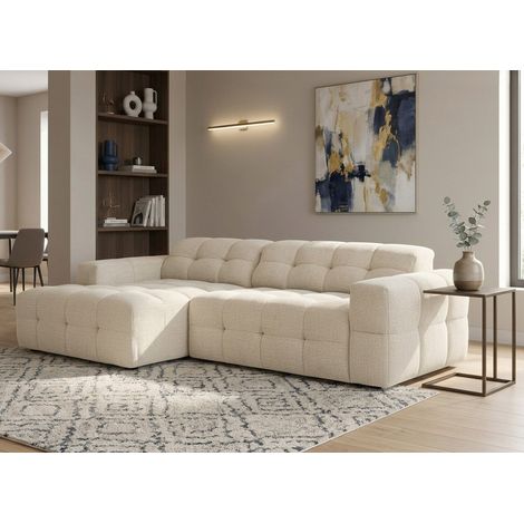 Canapé d'angle relax électrique en velours texturé beige FEDORA - (1/5)