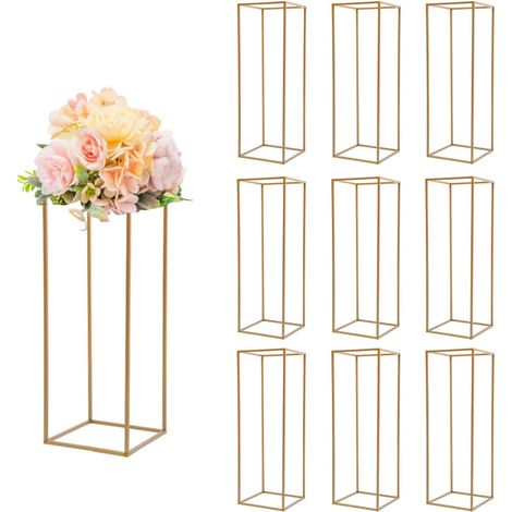 10 supporti per fiori da matrimonio, in oro, design geometrico, rettangolare, per matrimoni, decorazioni per la casa, feste, 60 cm di altezza