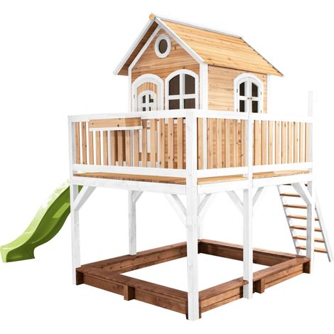 Axi Liam Maison Enfant Avec Bac À Sable & Toboggan Vert Clair  Aire De Jeux Pour L'Extérieur En Marron & Blanc  Maisonnette / Cabane De Jeu En Bois Fsc