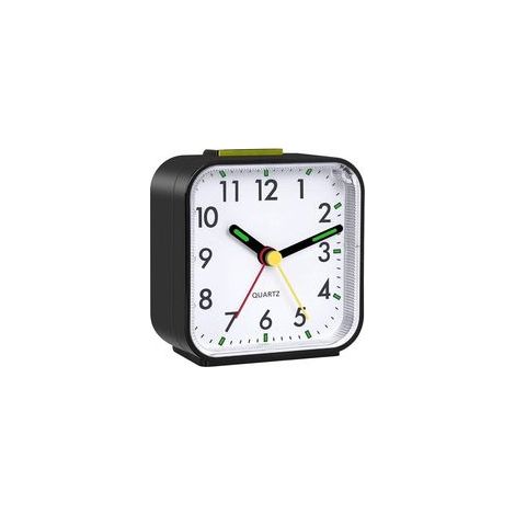 Silent analog alarm clock with no ticking, snooze function, and night light portable and lightweight, ideal for travel and modern interiors. (1/5)