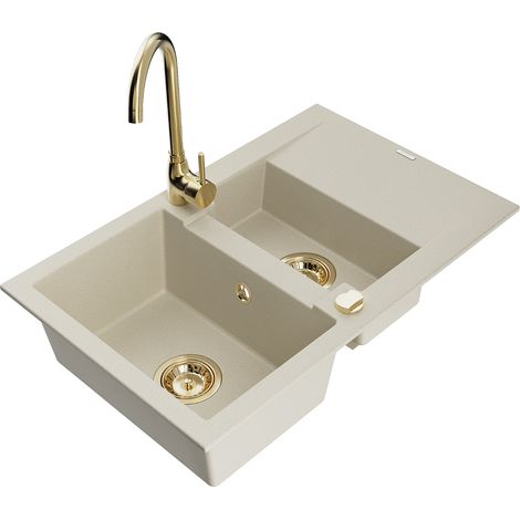 Mexen Gaspar lavello in granito 1,5 camere con scolapiatti e rubinetto da cucina Telma, beige - 6507-69-670200-50 (1/5)