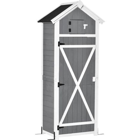 Armoire de jardin grise avec porte, toit en asphalte, 78x52,5x182 cm, espace de rangement avec table pliante (1/5)