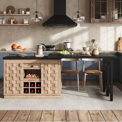 Isla de cocina extensible 120-197 cm giratoria con almacenaje, MDF y metal OKMYHOME (1/5)