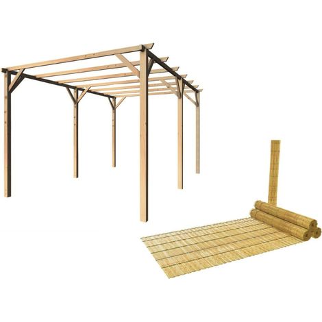Kit pergola pergolato legno 3x6 mt copertura 2 pz arella mezza canna bambù 726bea (1/5)
