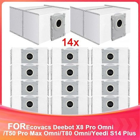 Lot de 14 sacs à poussière de rechange de 3,5 L, compatibles avec les aspirateurs Ecovacs Deebot X8 Pro Omni/T50 Pro Max Omni/T80 Omni/Yeedi S14 Plus. (1/5)
