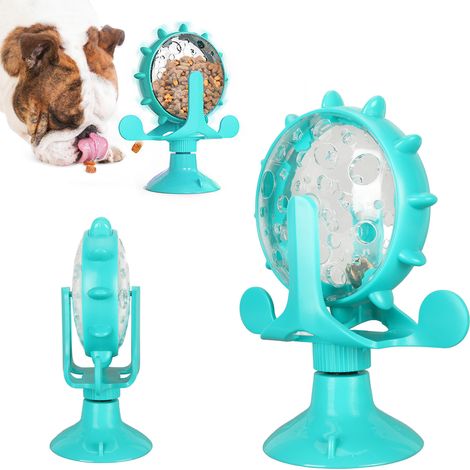 Gamelle Anti-glouton Chat Chien Distributeur de Friandises Forme Moulin à Vent avec Ventouses Plastique Durable Bleu (1/5)