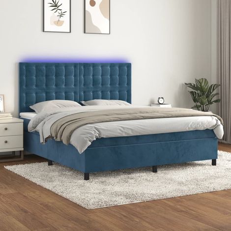 Sommier tapissier,Cadre de Lit adulte + Matelas à ressorts + LED Bleu foncé 160x200 cm Velours -62757 (1/5)