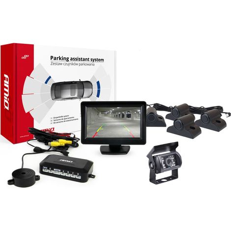 Kit di sensori di parcheggio TFT01 da 4,3" con telecamera HD-501-IR, 4 sensori, nero, per camion (1/5)