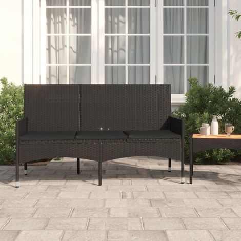 Banc Banquette de Jardin à 3 Places - Mobilier de jardin avec coussins Noir Résine tressée BV988303 - BonneVie (1/5)