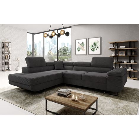 Aston Jumbo Cord Left Hand Facing Corner Sofa Bed with Storage and Lift Mechanism - Dark Grey (1/5)