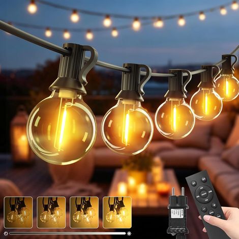 10M Guirlande Guinguette Exterieur Avec Télécommande, Dimmable G40 LED Guirlande Lumineuse Exterieure, Etanche Ampoule Lumiere Electrique pour Jardin Terrasse Balcon Pergola Fête, Blanc Chaud (1/5)