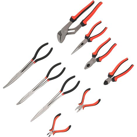 9pc Premium Pliers Tool Set with Storage Tray Combination Long Nose Side Nippers