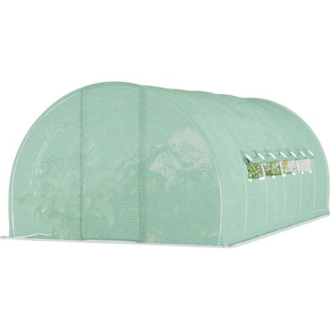 Large Polytunnel Walk In Greenhouse, Plant Gardening Tunnel Green House  Metal Hinged Door, Galvanised Steel Frame & Mesh Windows, Green (3 x 6 m) (1/5)