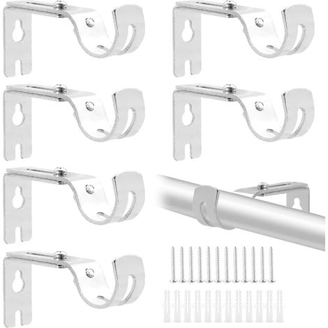 Verstellbare Wandhalterung, 6 Gardinenstangenhalterungen, Gardinenstangenhalterung, Metall-Gardinenstange, Halterungen, Gardinenstangen, Wandhalterung mit Befestigungsschrauben für Gardinenstangen, Si