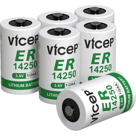 Lot de 6 Piles Lithium ER14250 1/2AA 3,6V Li-SOCL₂ LS14250 1200mAh compatibles avec les systèmes de sécurité domestique, les détecteurs de mouvements, non rechargeables (1/5)