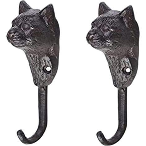 Patères murales rétro créatives en fonte en forme de tête de chat - Crochets pour manteaux, chapeaux et autres accessoires décoratifs (lot de 2)