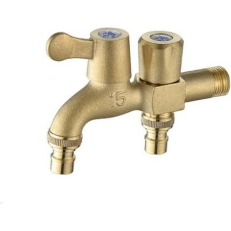 Robinet d'eau, cuivre pur, robinet pour machine à laver, ouverture rapide, double sortie d'eau, robinet pour balai, robinet pour (1/5)