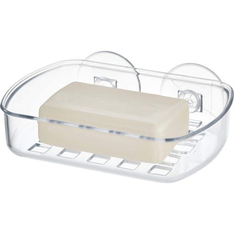 iDesign Basic Portasapone bagno, Porta sapone in plastica con due robuste ventose, trasparente (1/4)