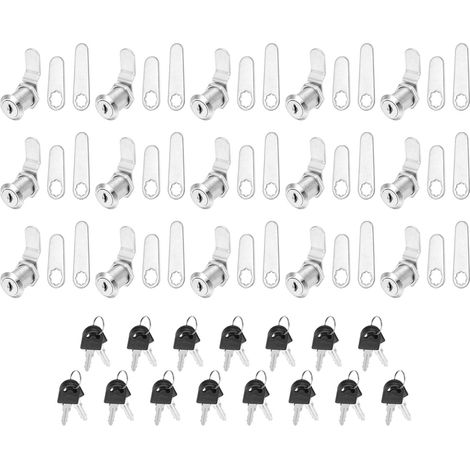 Lot de 15 serrures de meuble à came de 1/8 pouce à clé identique, cylindre de serrure de remplacement pour boîte à outils, pour tiroir de VR, boîte aux lettres, couleur argent (1/5)