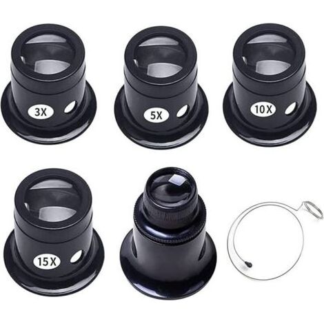 5 Pièces Loupes d'Horloger de Différentes Forces, Montre Horloge Réparation Loupe Kits, Ensemble de Loupes d'Horloger, 3X / 5X / 10x / 15x / 20x, pour Les Horlogers, Les Bijoutiers (1/5)