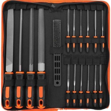 (couleur orange)17Pcs Limes et Râpes, Lime Metal en Acier Forgé , 4x Grand Limes Metal, 12x Lime Aiguille Metal et 1x Brosse de Nettoyage, (1/4)