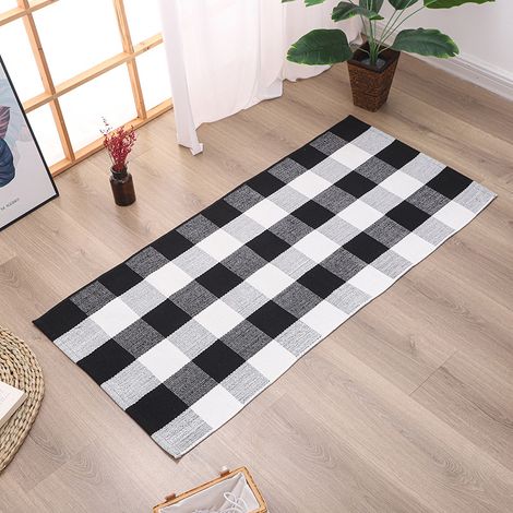 Tapis à carreaux en coton Buffalo 60x130cm tapis à carreaux Buffalo noir et blanc tapis de couloir tapis de cuisine lavable (1/5)