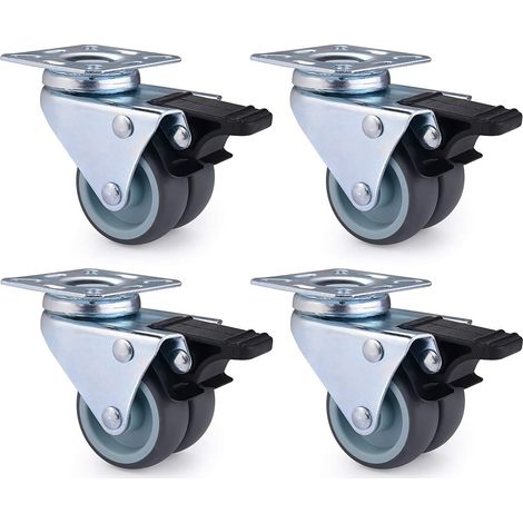 Lot de 4 Roulettes Pivotantes Ultra-résistantes avec Frein d’arrêt pour Meubles Capacité 600 kg