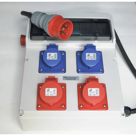 QUADRO ELETTRICO CANTIERE 4 PRESE MONOFASE TRIFASE CERTIFICAZIONE TASTO EMERGENZA 16A 111P