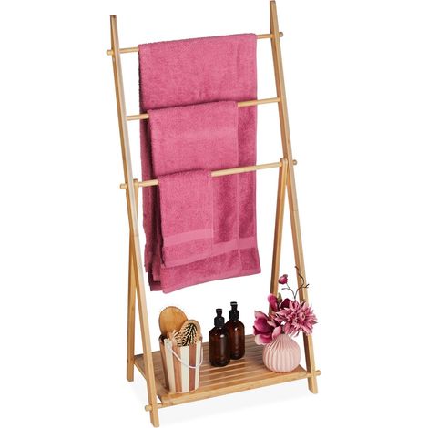 Escalera de toalla de bambú con estante
