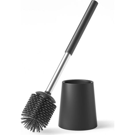 1 - Brosse WC - Acier Inoxydable - Tête en Silicone Remplaçable - Nettoyage 360 Degrés Hygiénique - Pour Maison et Hôtel - Noir - 40x10cm