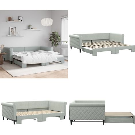 Lit de jour avec gigogne sans matelas gris clair 100x200 cm - Canapé - Lit gigogne (1/5)