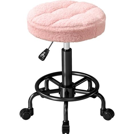Tabouret de bureau réglable en hauteur avec roulettes et rotation 360° en rose (1/5)