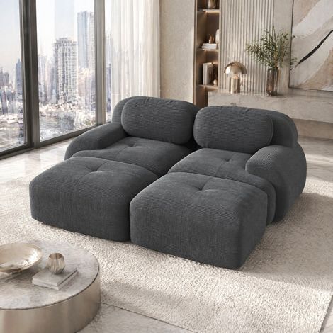 Sofá modular sin estructura de pana gris, 208 x 178 x 70 cm, OKWISH (1/5)