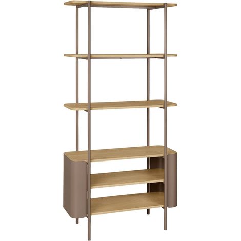 sweeek - Bücherregal aus gebogenem Metall mit Holzdekor, 6 Ebenen