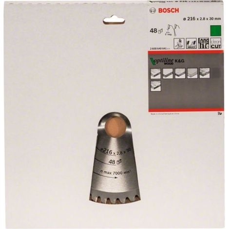 BOSCH DISCO SIERRA OPTILINEWOOD 216 X 2.8X 30D: 48WZ/N Diámetro disco x eje (mm) 216x30 Número de dientes 48