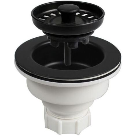 BONDE À Panier Noir pour ÉVIER DE Cuisine. Finition Mat. Qualité ABS Haute densité très résistant et Simple à Installer sur Tout Type et Style d'éviers - INOX, Résine, Quartz. Plastique et PP (1/4)