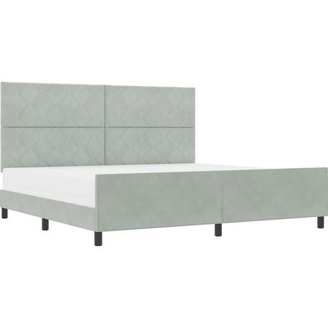 Lit Double Box Spring avec Tête de Lit Réglable Velours et Bois Gris Clair 200 x 200 cm (1/5)