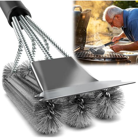 Brosse à barbecue avec grattoir, brosse en acier inoxydable pour nettoyer les grilles, four extérieur et four (1/5)