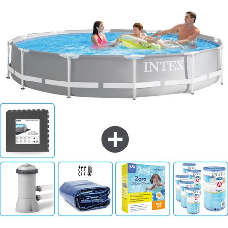 Piscine ronde à cadre prisme Intex - 366 x 76 cm - Grise - Comprend des Accessoires CB24