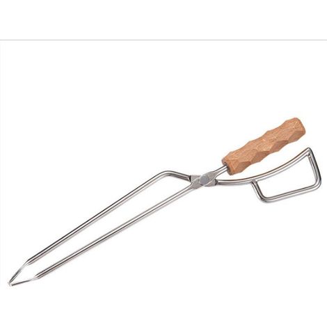 Pinces à Bûches Pinces à Cheminée en Acier Inoxydable avec Manche en Bois de Hêtre Accessoires Pince Coupe-Feu Résistante aux Hautes Températures pour L'extérieur(41.511.53cm) (1/4)
