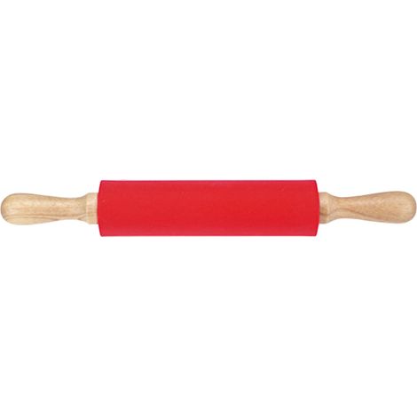 Rouleau à pâtisserie en silicone rouge, surface antiadhésive, manche en bois massif, outil de cuisson allongé (1/5)