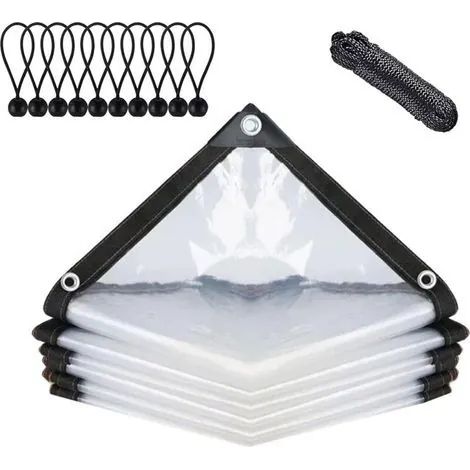 Bâche transparente imperméable avec œillets, protection pour mobilier de jardin, isolation des plantes, avec corde de fixation, 3 x 3 m (1/3)